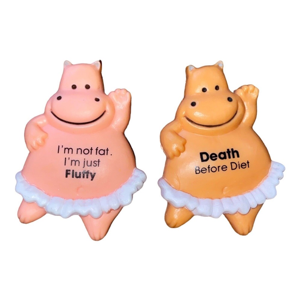 Vtg Russ Hippo Refrigerator Magnet Death Before Diet I’m Not Fat I’m Just Fluffy
